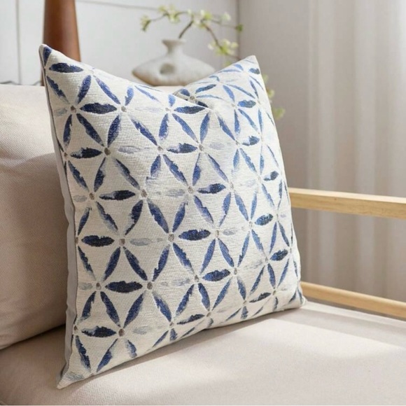 Geometric Blue and White Throw Pillow Cover, 18x18 - Picture 1 of 4